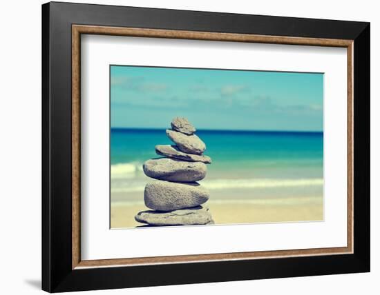 Stack of Balanced Stones in a White Sand Beach, with a Cross-Processed Effect-nito-Framed Photographic Print