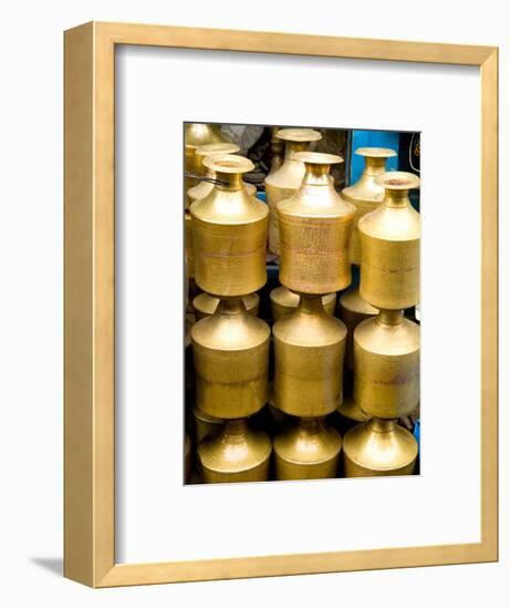 Stack of Brass Milk Jugs in Durbar Square, Kathmandu, Nepal-Bill Bachmann-Framed Photographic Print