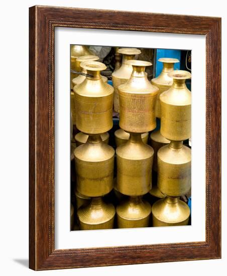 Stack of Brass Milk Jugs in Durbar Square, Kathmandu, Nepal-Bill Bachmann-Framed Photographic Print