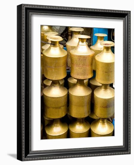 Stack of Brass Milk Jugs in Durbar Square, Kathmandu, Nepal-Bill Bachmann-Framed Photographic Print