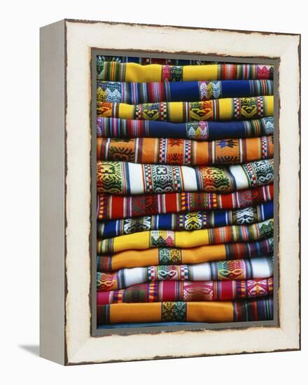 Stack of Colorful Blankets for Sale in Market, Peru-Jim Zuckerman-Framed Premier Image Canvas