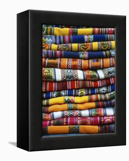 Stack of Colorful Blankets for Sale in Market, Peru-Jim Zuckerman-Framed Premier Image Canvas