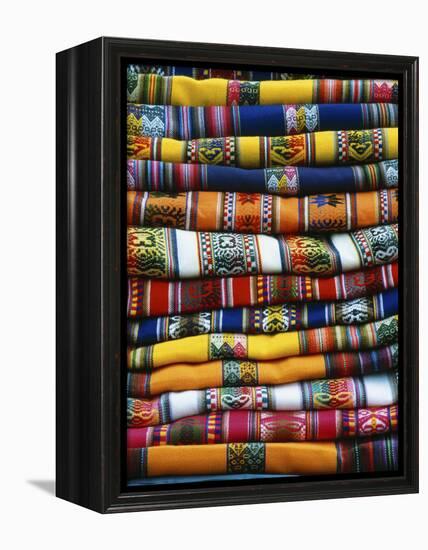 Stack of Colorful Blankets for Sale in Market, Peru-Jim Zuckerman-Framed Premier Image Canvas