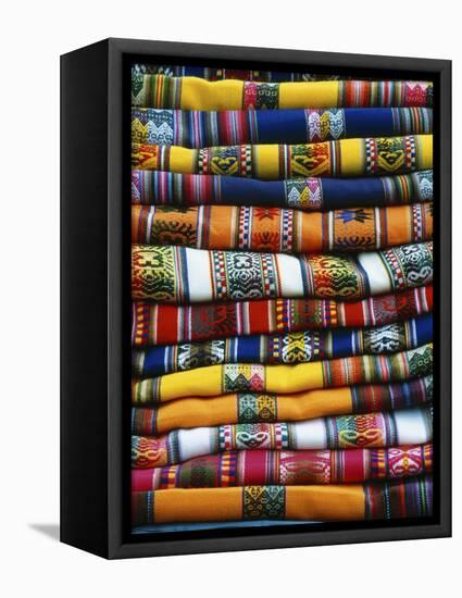 Stack of Colorful Blankets for Sale in Market, Peru-Jim Zuckerman-Framed Premier Image Canvas