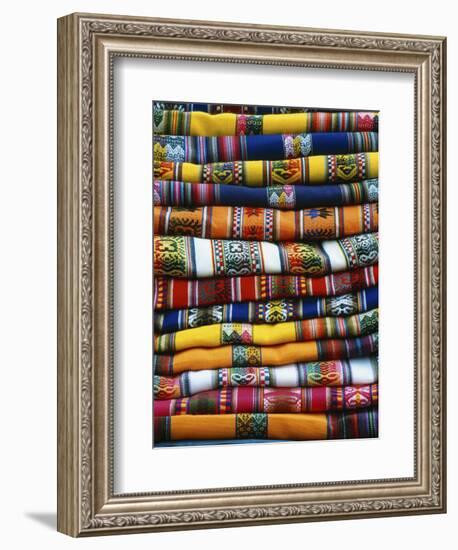 Stack of Colorful Blankets for Sale in Market, Peru-Jim Zuckerman-Framed Photographic Print