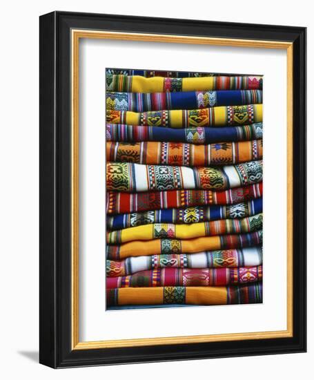 Stack of Colorful Blankets for Sale in Market, Peru-Jim Zuckerman-Framed Photographic Print