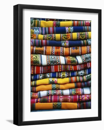 Stack of Colorful Blankets for Sale in Market, Peru-Jim Zuckerman-Framed Photographic Print