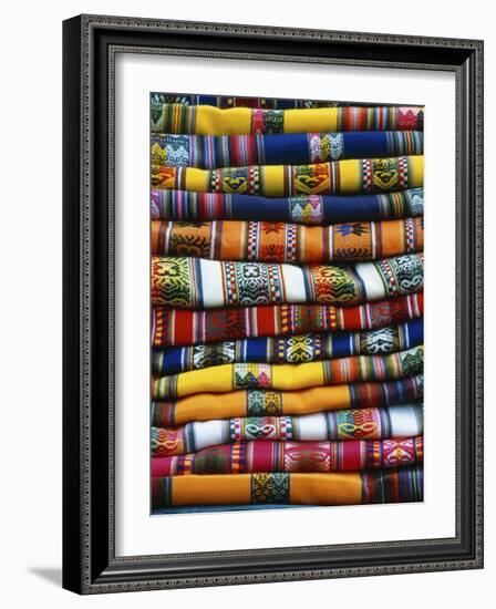 Stack of Colorful Blankets for Sale in Market, Peru-Jim Zuckerman-Framed Photographic Print