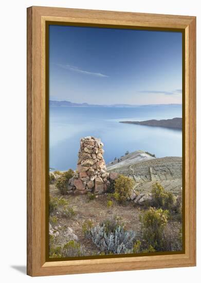 Stack of Prayer Stones on Isla del Sol (Island of the Sun), Lake Titicaca, Bolivia, South America-Ian Trower-Framed Premier Image Canvas