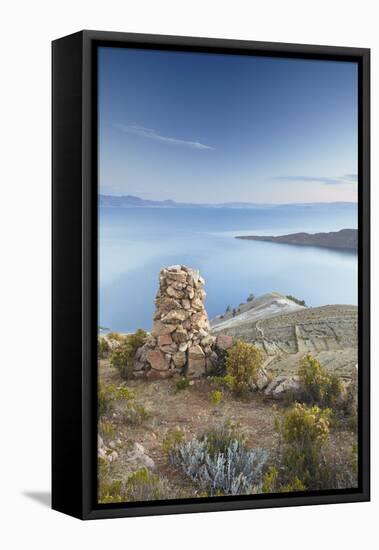 Stack of Prayer Stones on Isla del Sol (Island of the Sun), Lake Titicaca, Bolivia, South America-Ian Trower-Framed Premier Image Canvas