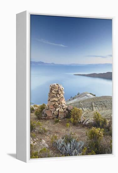 Stack of Prayer Stones on Isla del Sol (Island of the Sun), Lake Titicaca, Bolivia, South America-Ian Trower-Framed Premier Image Canvas