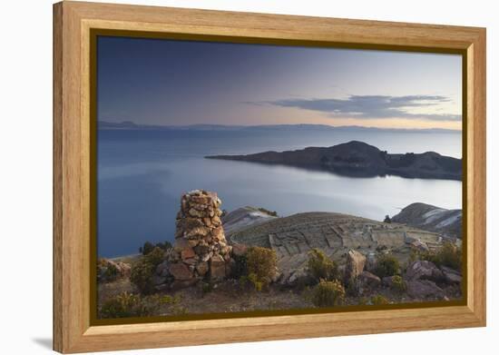 Stack of Prayer Stones on Isla del Sol (Island of the Sun), Lake Titicaca, Bolivia, South America-Ian Trower-Framed Premier Image Canvas