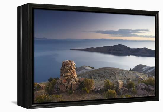 Stack of Prayer Stones on Isla del Sol (Island of the Sun), Lake Titicaca, Bolivia, South America-Ian Trower-Framed Premier Image Canvas