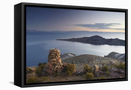 Stack of Prayer Stones on Isla del Sol (Island of the Sun), Lake Titicaca, Bolivia, South America-Ian Trower-Framed Premier Image Canvas