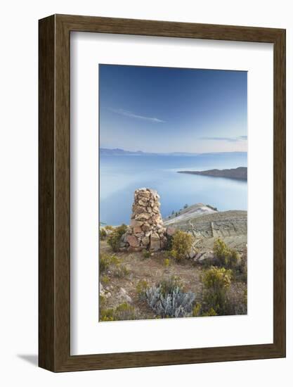 Stack of Prayer Stones on Isla del Sol (Island of the Sun), Lake Titicaca, Bolivia, South America-Ian Trower-Framed Photographic Print