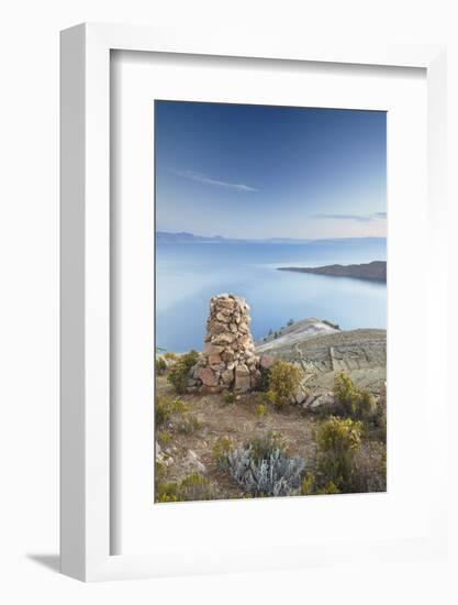 Stack of Prayer Stones on Isla del Sol (Island of the Sun), Lake Titicaca, Bolivia, South America-Ian Trower-Framed Photographic Print