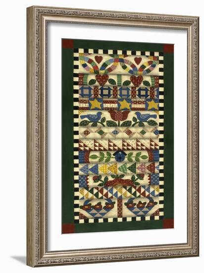 Stack of Quilts with Dark Green Border 1-Debbie McMaster-Framed Giclee Print