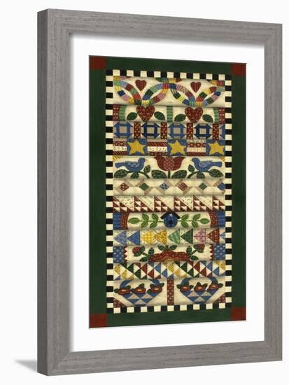 Stack of Quilts with Dark Green Border 1-Debbie McMaster-Framed Giclee Print