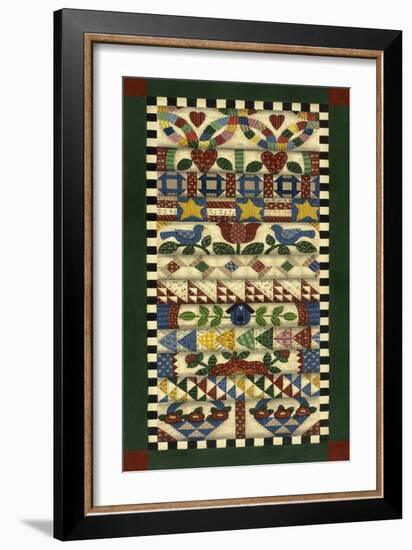 Stack of Quilts with Dark Green Border 1-Debbie McMaster-Framed Giclee Print