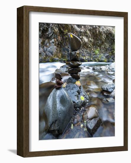 Stacked Rock Formations in the South Fork of the Walla Walla River, Milton-Freewater, Oregon, USA-Brent Bergherm-Framed Photographic Print