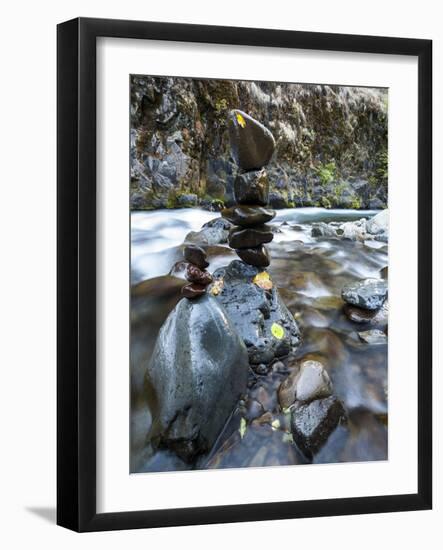 Stacked Rock Formations in the South Fork of the Walla Walla River, Milton-Freewater, Oregon, USA-Brent Bergherm-Framed Photographic Print