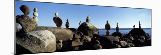 Stacked Rocks on the Beach, Stanley Park, Vancouver, British Columbia, Canada-null-Mounted Photographic Print