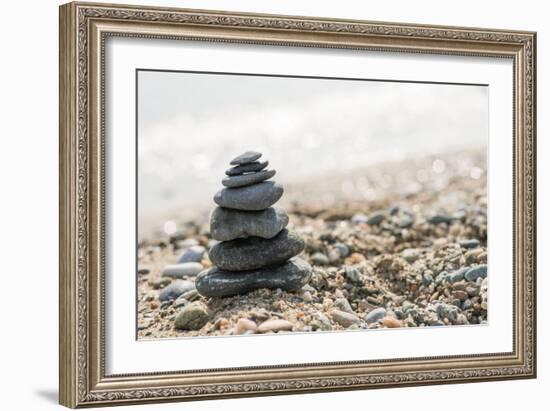 Stacked Sea Stones. Sea on the. Contra Light-Deyan Georgiev-Framed Photographic Print