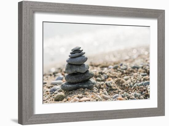 Stacked Sea Stones. Sea on the. Contra Light-Deyan Georgiev-Framed Photographic Print