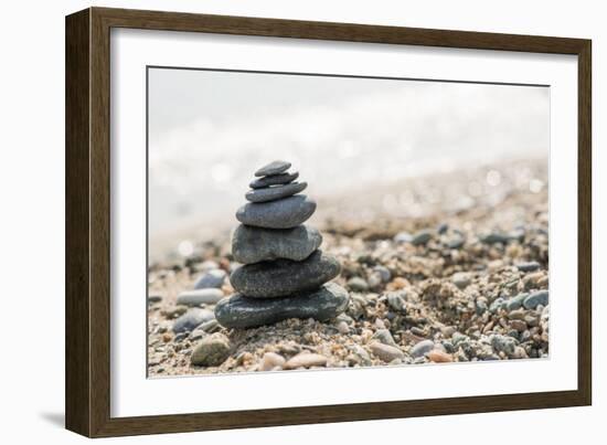 Stacked Sea Stones. Sea on the. Contra Light-Deyan Georgiev-Framed Photographic Print