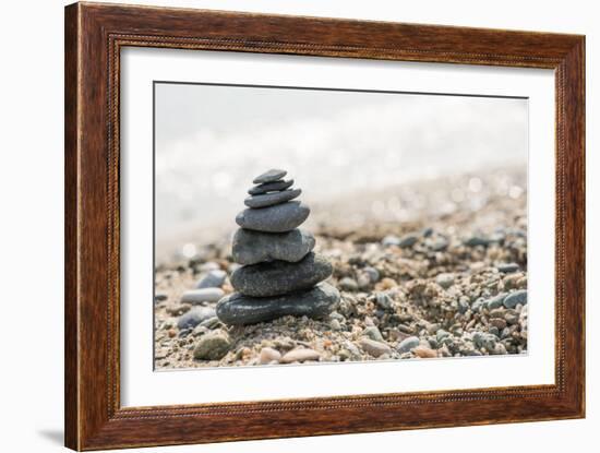 Stacked Sea Stones. Sea on the. Contra Light-Deyan Georgiev-Framed Photographic Print