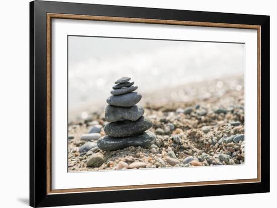 Stacked Sea Stones. Sea on the. Contra Light-Deyan Georgiev-Framed Photographic Print