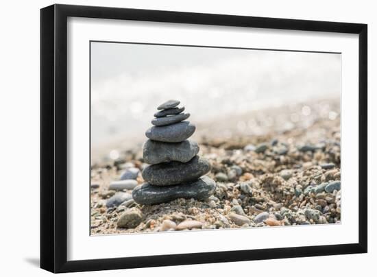 Stacked Sea Stones. Sea on the. Contra Light-Deyan Georgiev-Framed Photographic Print