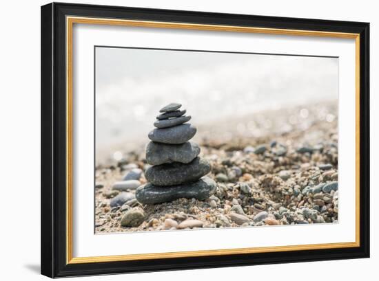 Stacked Sea Stones. Sea on the. Contra Light-Deyan Georgiev-Framed Photographic Print