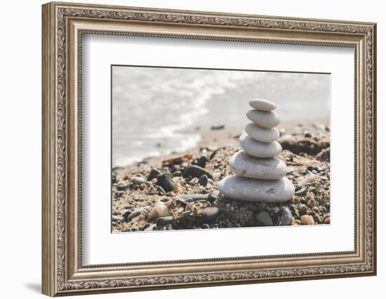 Stacked White Sea Stones-Deyan Georgiev-Framed Photographic Print