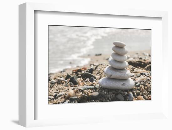 Stacked White Sea Stones-Deyan Georgiev-Framed Photographic Print