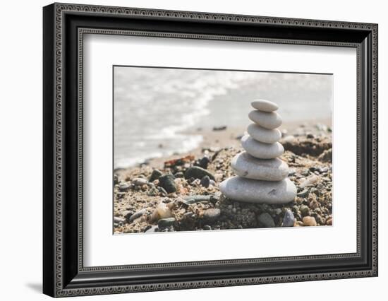 Stacked White Sea Stones-Deyan Georgiev-Framed Photographic Print