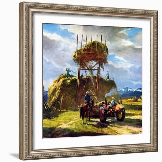 "Stacking Hay,"July 1, 1950-Pleisner-Framed Giclee Print