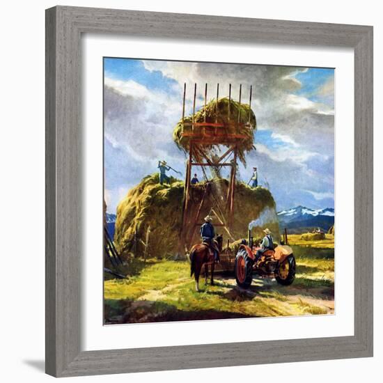 "Stacking Hay,"July 1, 1950-Pleisner-Framed Giclee Print