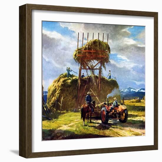 "Stacking Hay,"July 1, 1950-Pleisner-Framed Giclee Print