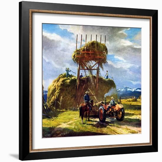 "Stacking Hay,"July 1, 1950-Pleisner-Framed Giclee Print