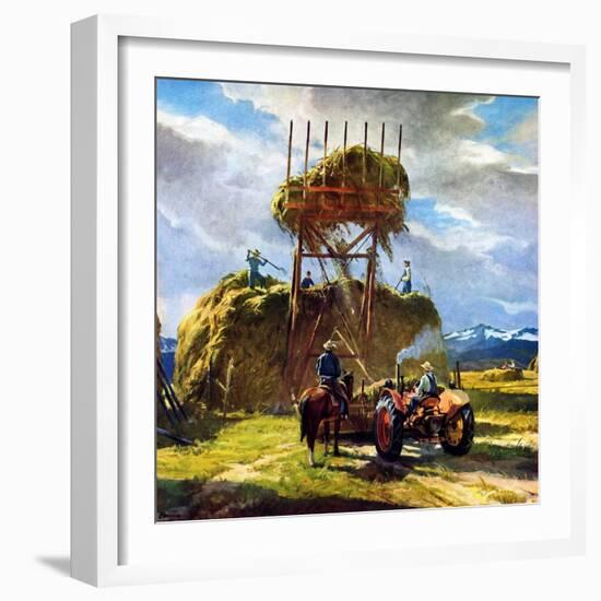 "Stacking Hay,"July 1, 1950-Pleisner-Framed Giclee Print