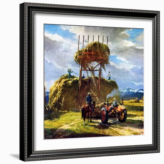 "Stacking Hay,"July 1, 1950-Pleisner-Framed Giclee Print