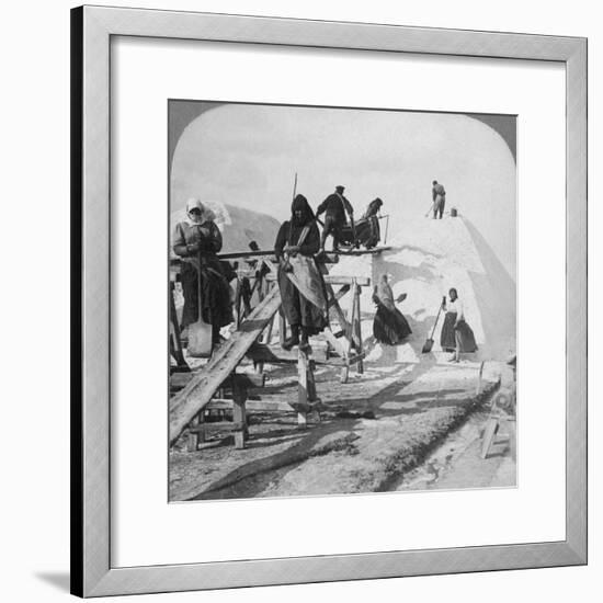 Stacking Salt in the Great Salt Fields of Solinen, Black Sea, Russia, 1898-Underwood & Underwood-Framed Photographic Print