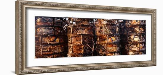 Stacks of empty crab pots, California, USA-Panoramic Images-Framed Photographic Print