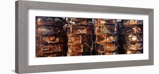 Stacks of empty crab pots, California, USA-Panoramic Images-Framed Photographic Print