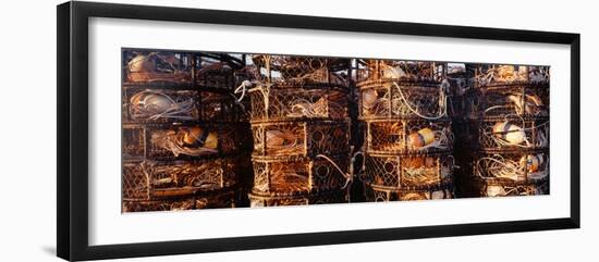 Stacks of empty crab pots, California, USA-Panoramic Images-Framed Photographic Print