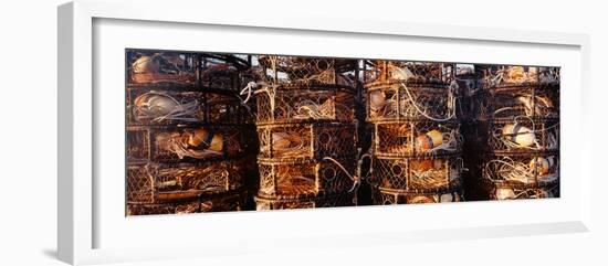 Stacks of empty crab pots, California, USA-Panoramic Images-Framed Photographic Print