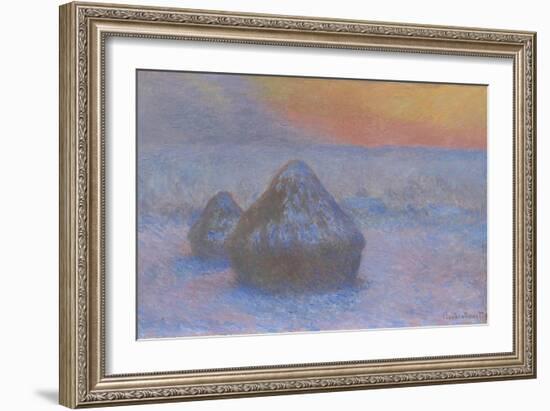 Stacks of Wheat (Sunset, Snow Effect), 1890-91-Claude Monet-Framed Giclee Print