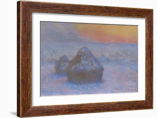 Stacks of Wheat (Sunset, Snow Effect), 1890-91-Claude Monet-Framed Giclee Print