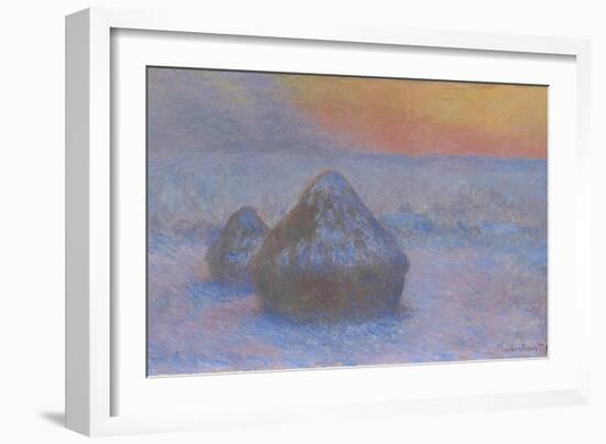 Stacks of Wheat (Sunset, Snow Effect), 1890-91-Claude Monet-Framed Giclee Print